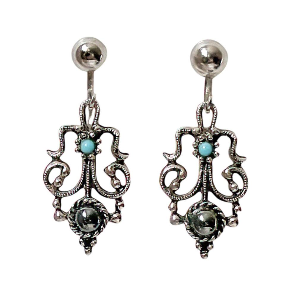 Vintage Avon Faux Turquoise Silver Tone Dangle Earrings